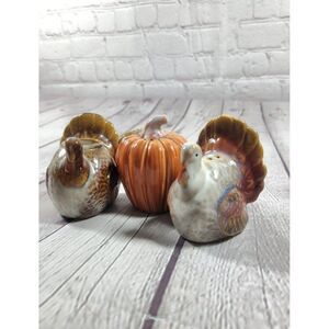 3 Pc. Fall Thanksgiving Salt & Pepper Shakers with Toothpick Holder